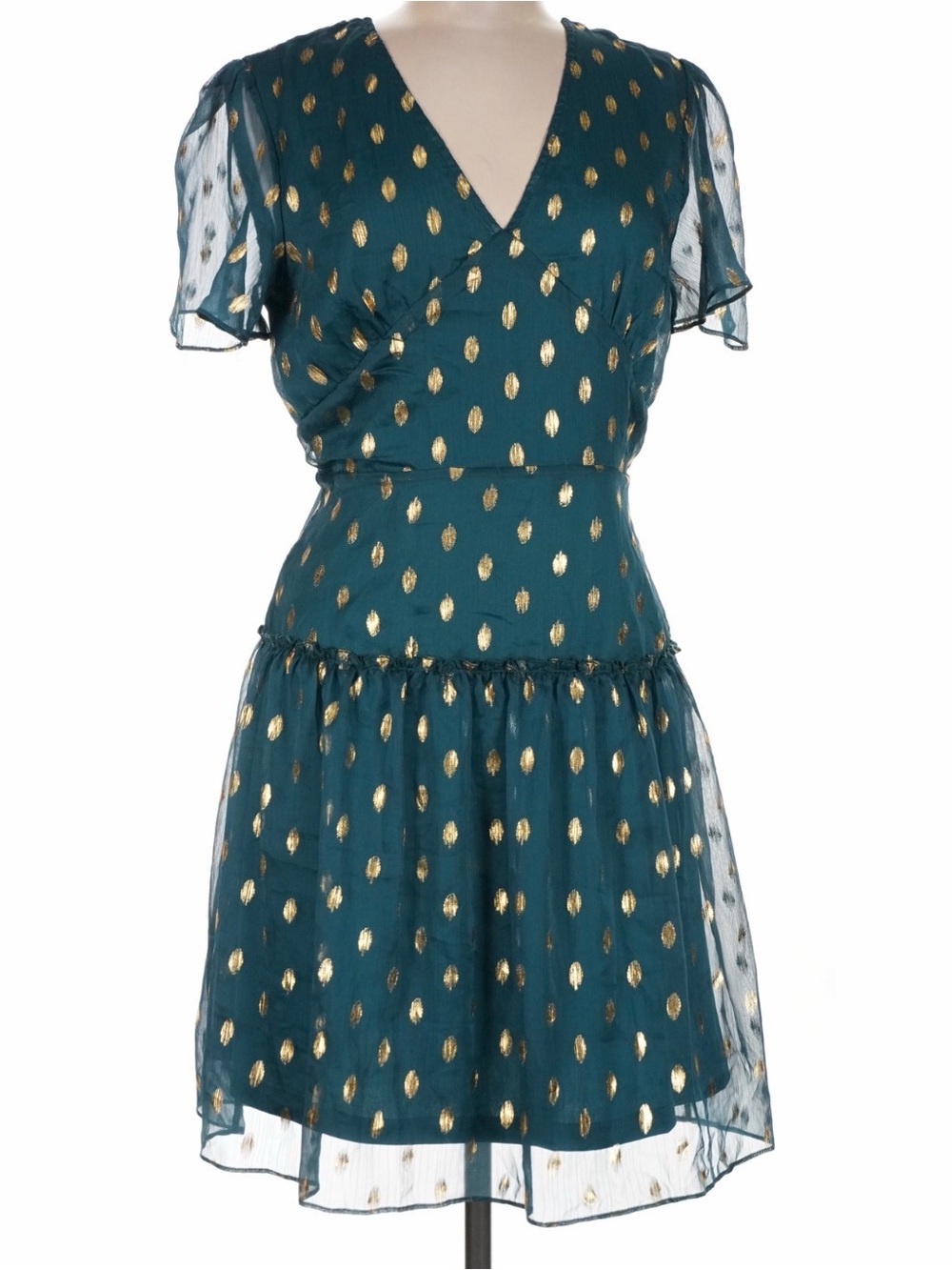 Francesca's Del Mar Teal Dress featuring a teal chiffon fabric with a gold foil